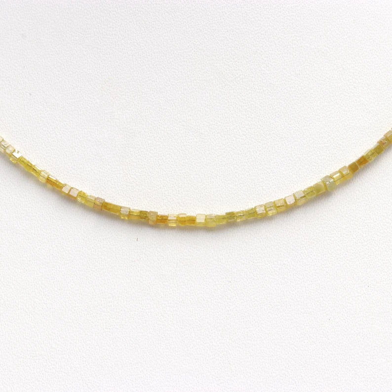 Natural Sparkling Yellow Diamond 1.5 - 2.5 mm Cube Faceted 16 Inches Necklace