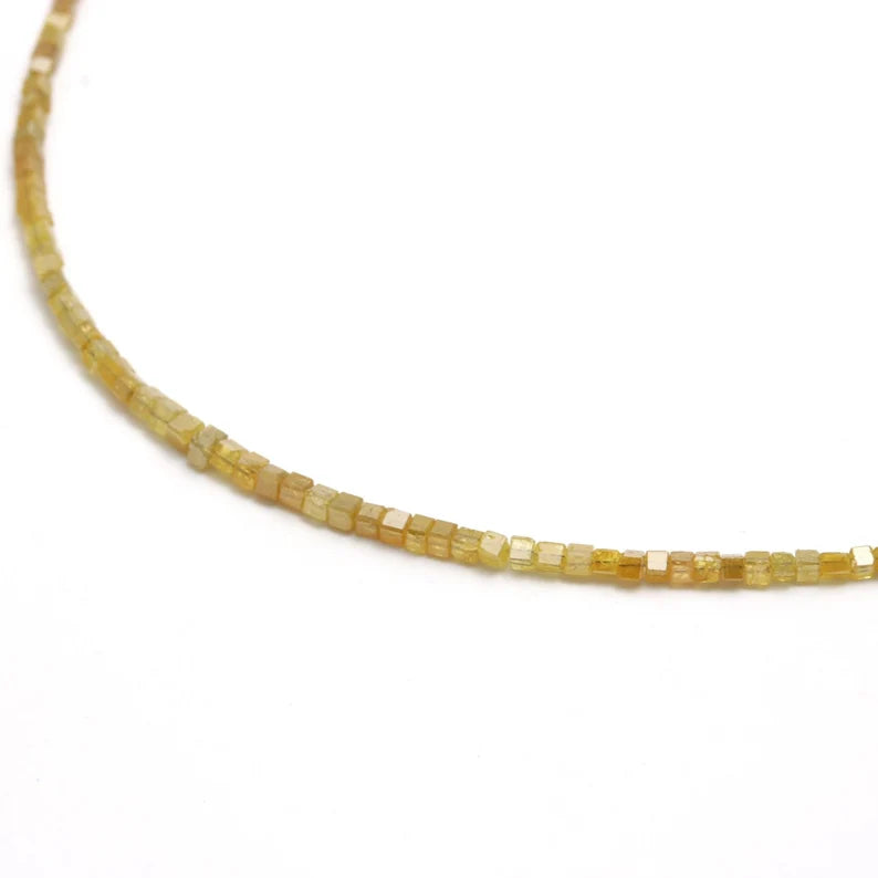 Natural Sparkling Yellow Diamond 1.5 - 2.5 mm Cube Faceted 16 Inches Necklace