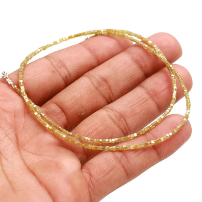 Natural Sparkling Yellow Diamond 1.5 - 2.5 mm Cube Faceted 16 Inches Necklace