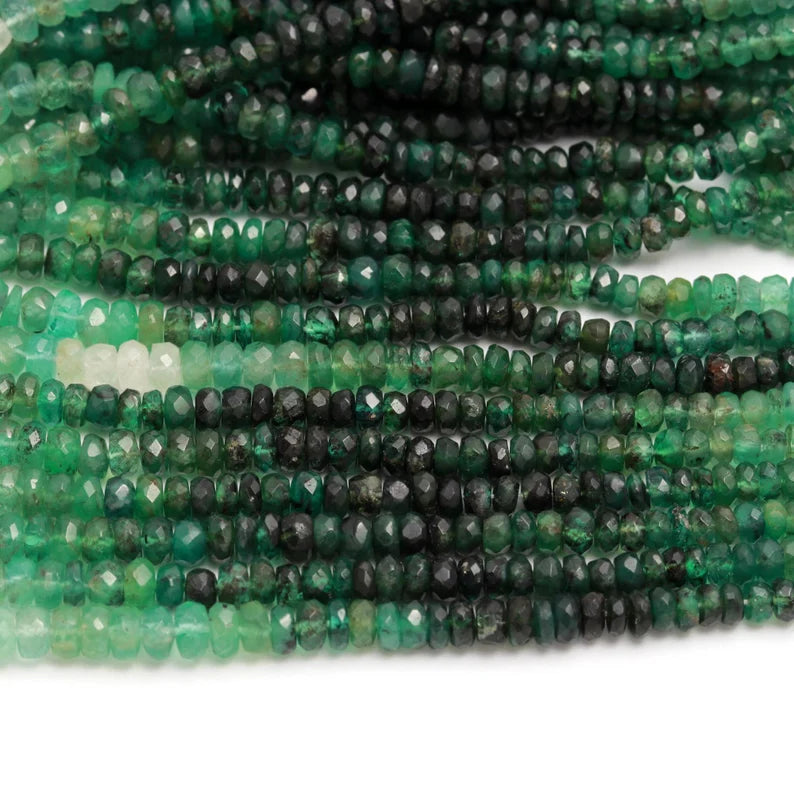 Zambian Emerald Faceted Rondelle Beads 3 - 4 mm Shaded Emerald Beads For Jewelry Making