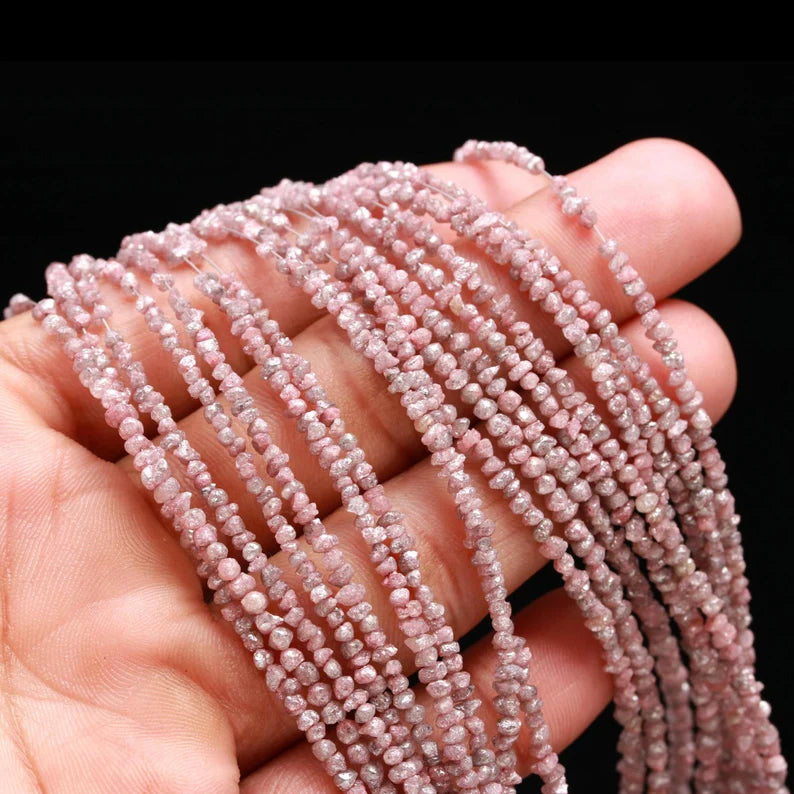 Pink Rough Diamond Strands 2 - 2.5 mm Natural Raw Diamond Uncut Full Length Strands