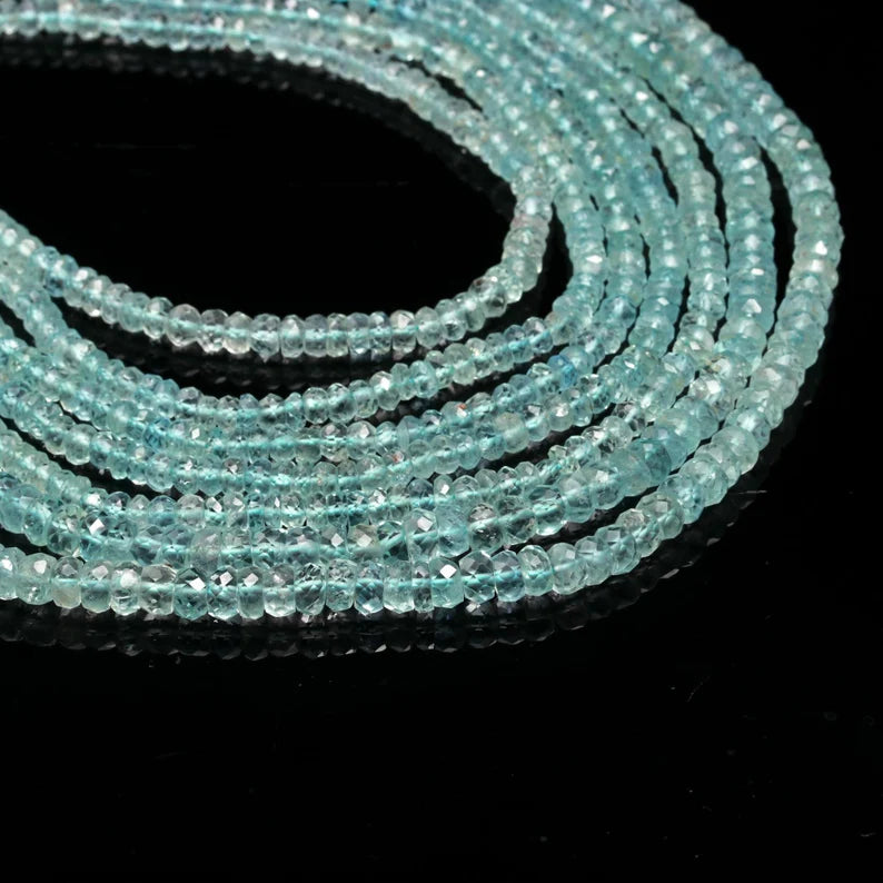 Blue Aquamarine Bead Strand 3.5 mm Faceted Rondelle Strands For Jewelry Making