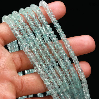 Blue Aquamarine Bead Strand 3.5 mm Faceted Rondelle Strands For Jewelry Making