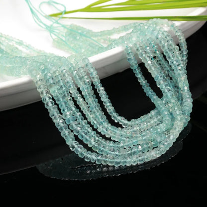 Blue Aquamarine Bead Strand 3.5 mm Faceted Rondelle Strands For Jewelry Making