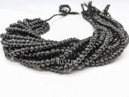 Natural Black Spinel Faceted Rondelle 4 - 4.5 mm Spinel Gemstone Beads For Jewelry Making