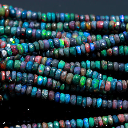 Black Ethiopian Opal Faceted Rondelle 4 - 6 mm Ethiopia strands fire opal beads