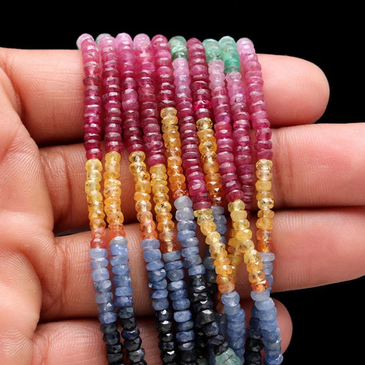 Multi Precious Faceted Rondelle 3 -4 mm Natural Sapphire Bead Strands For Jewelry Making