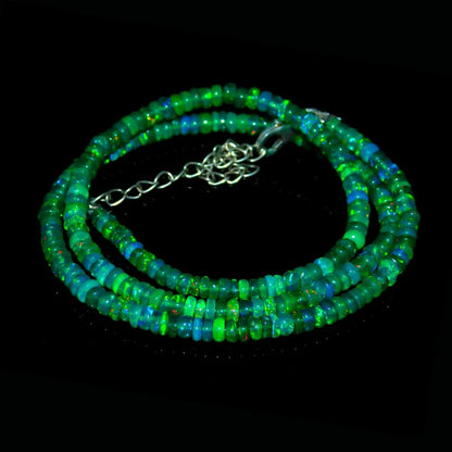 Natural Ethiopian Green Fire Opal Bead Smooth Rondelle 16 Inches Necklace