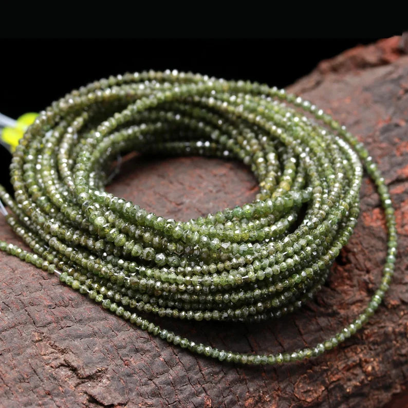 AAA+ Green Diamond Faceted Rondelle Bead 100% Natural Dark Green Diamonds