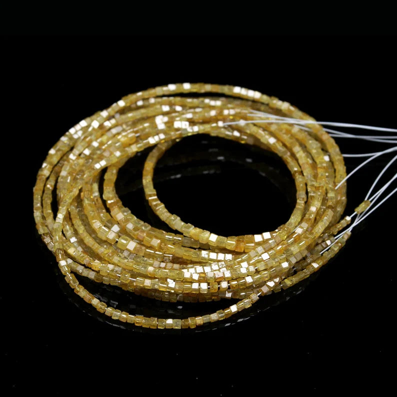 Yellow Diamond Cube Bead 1.5 - 2.5 mm Natural Diamond Box 14 Inches Strands