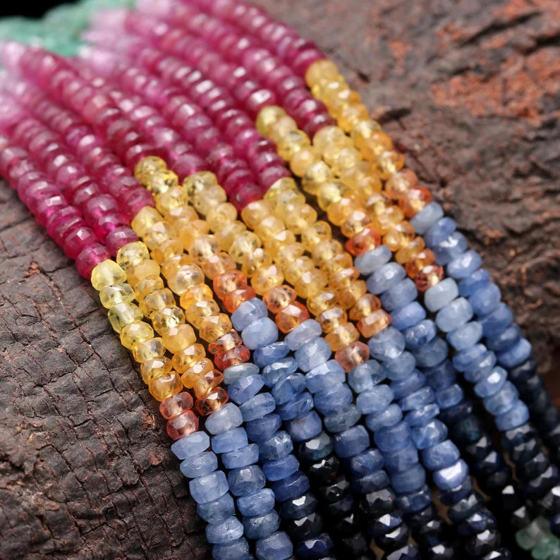 Multi Precious Faceted Rondelle 3 -4 mm Natural Sapphire Bead Strands For Jewelry Making