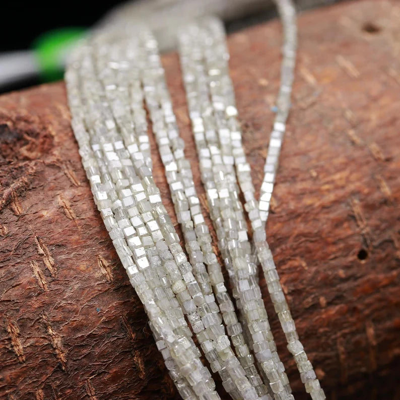 White Cube Diamond Beads 1.5 - 2.5 mm Natural White Fancy Faceted Diamond Strands