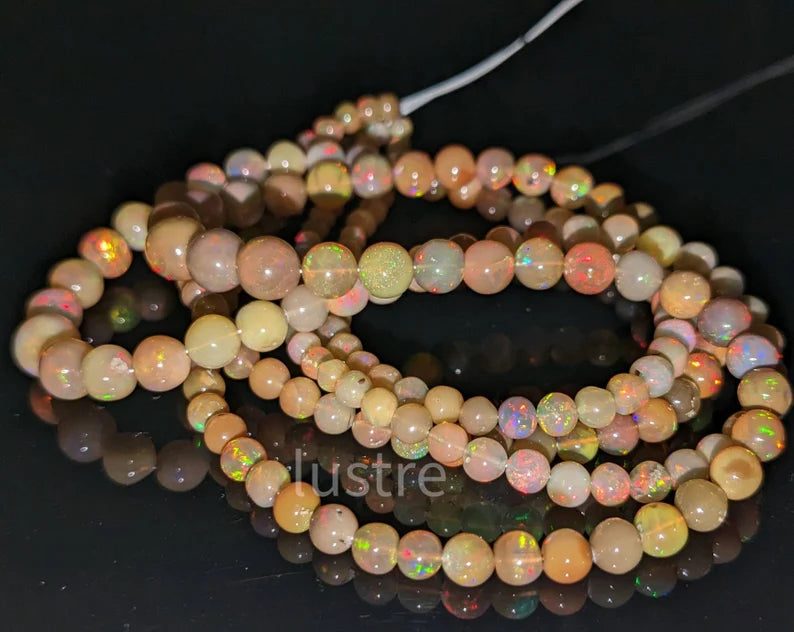 Ethiopian Opal Smooth Round Bead Yellow Base 100% Natural Welo Fire Opal Beads