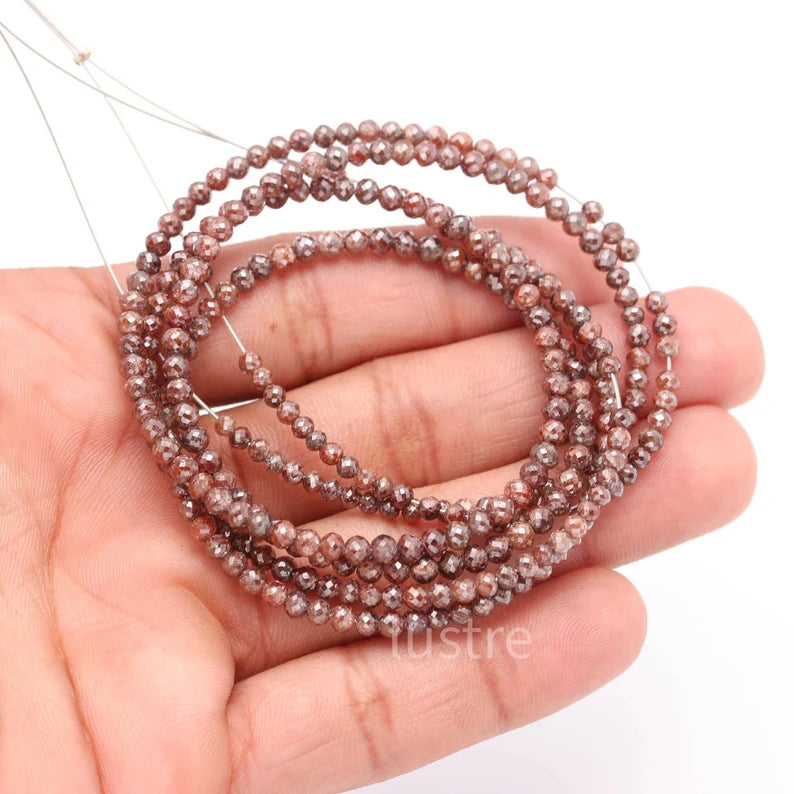 Natural Champagne Faceted Round Red Diamond 3 mm Diamond Bead 16 Inches Strands