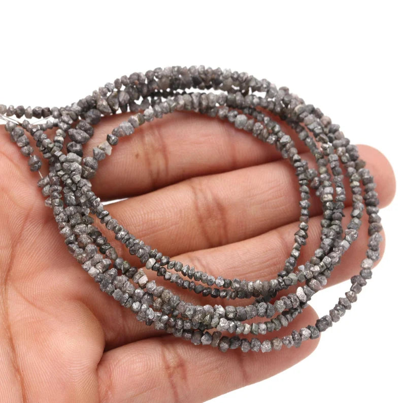 Dark Grey Raw Rough Diamond Bead 2 - 3 mm Top Quality Fancy Gray Uncut Rough Beads