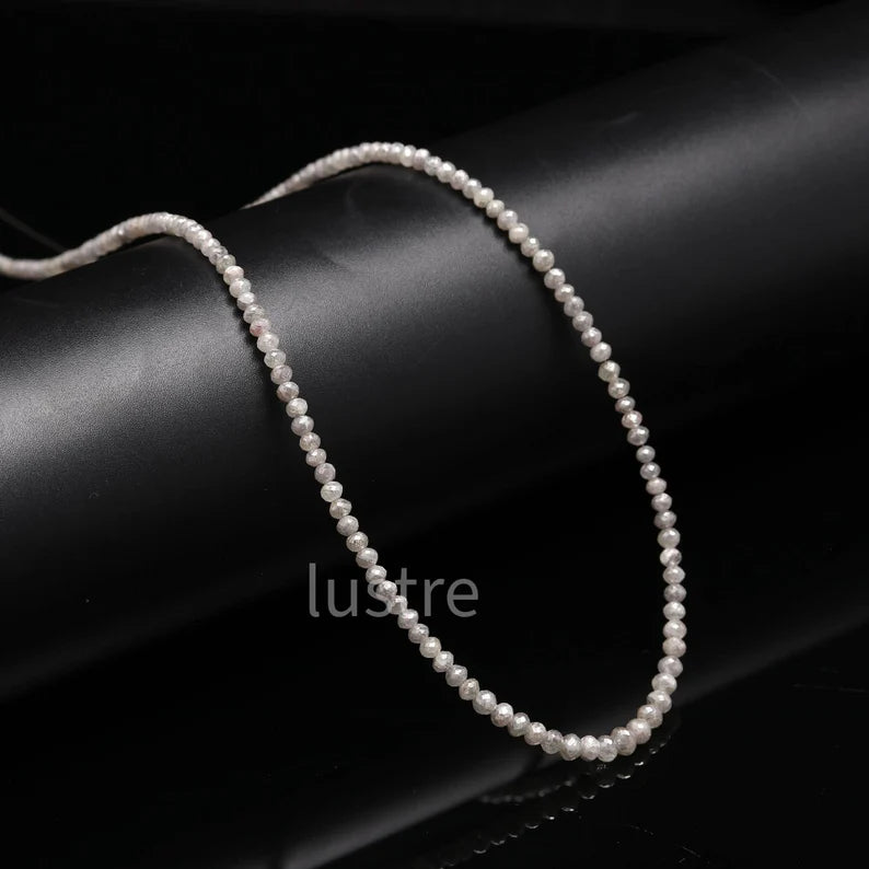 100% Natural White Diamond 3 - 4.2 mm Natural Faceted Rondelle Beads 15 Inches Strands