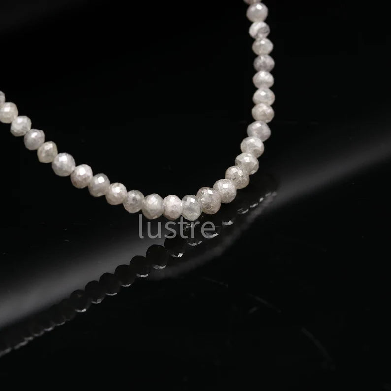 100% Natural White Diamond 3 - 4.2 mm Natural Faceted Rondelle Beads 15 Inches Strands