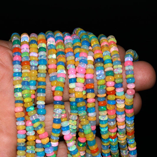 Ethiopian Opal Beads AAA+ Smooth Rondelle Disco Opal Bead Multi Color Opal 100% Natural Welo Fire Ethiopian Opal Beads