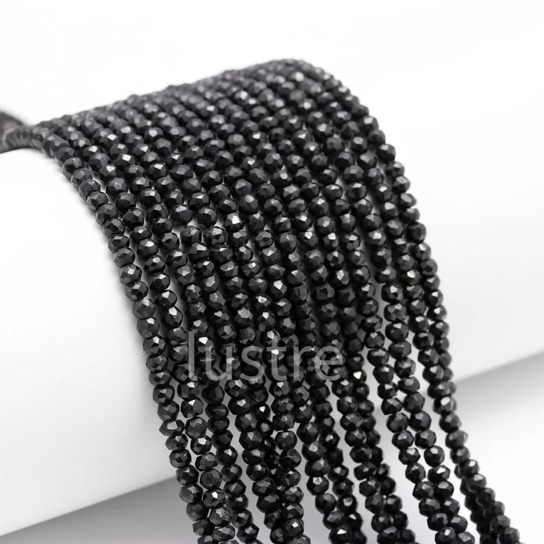 Black Spinel Faceted Rondelle 4 mm Natural Gemstone Bead lustrein For Jewelry