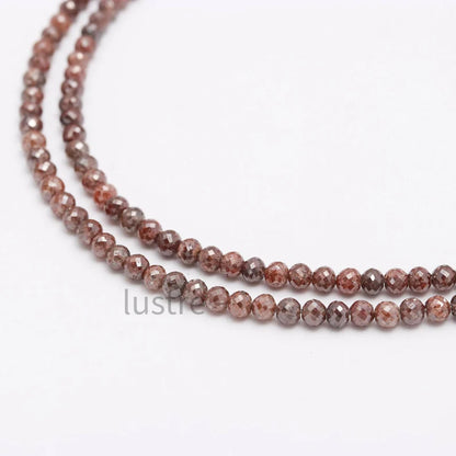 Natural Champagne Faceted Round Red Diamond 3 mm Diamond Bead 16 Inches Strands