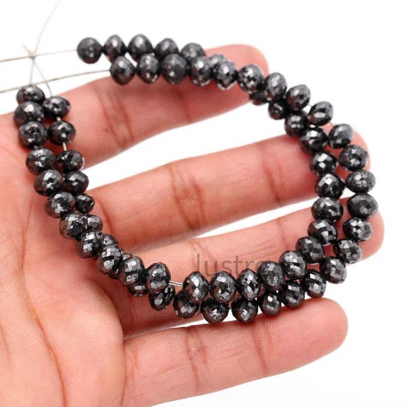 Natural Black Diamond Bead 6-8 MM Rondelle Faceted Diamond Beads For Jewelry Making