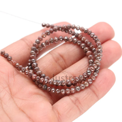 Natural Champagne Red Diamond Bead 4 mm Round Faceted Bead 15 Inches Strands