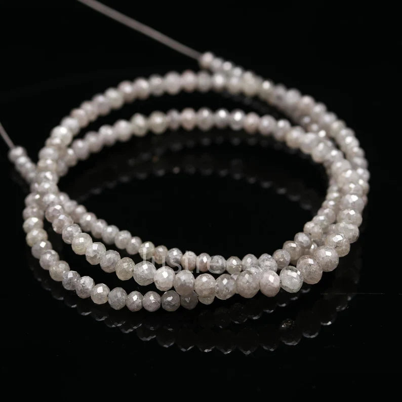 100% Natural White Diamond 3 - 4.2 mm Natural Faceted Rondelle Beads 15 Inches Strands