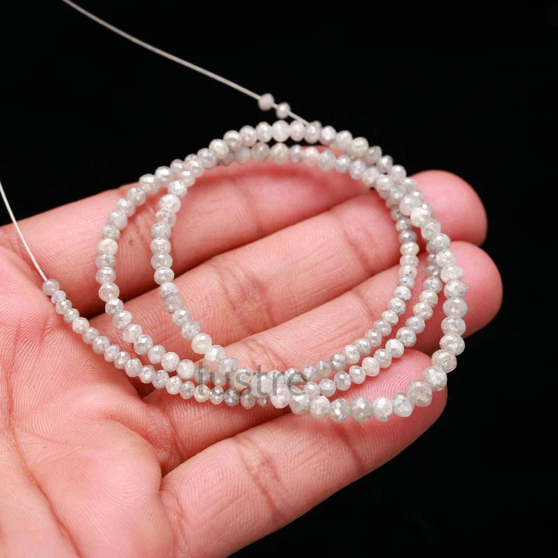 100% Natural White Diamond 3 - 4.2 mm Natural Faceted Rondelle Beads 15 Inches Strands