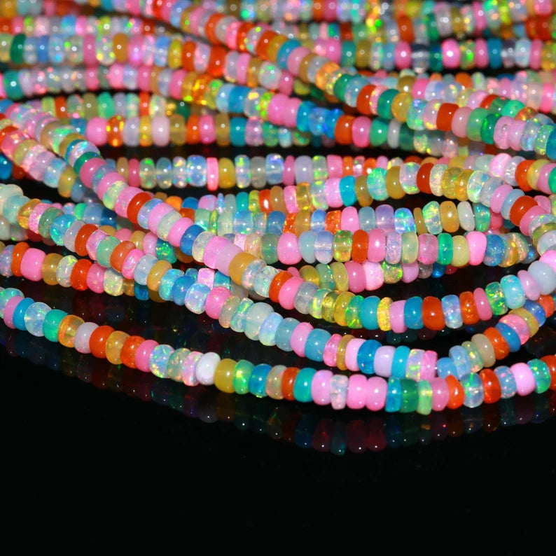 Ethiopian Opal Disco Smooth Rondelle 3 - 5 mm Welo Opal Bead Multi Color Opal Plain beads