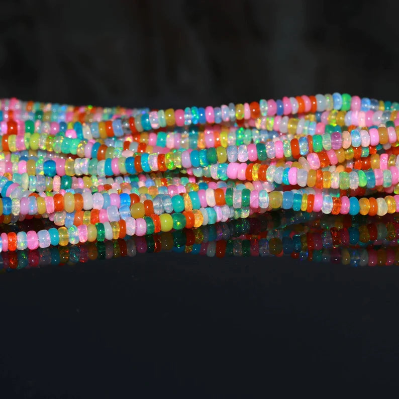 Ethiopian Opal Disco Smooth Rondelle 3 - 5 mm Welo Opal Bead Multi Color Opal Plain beads