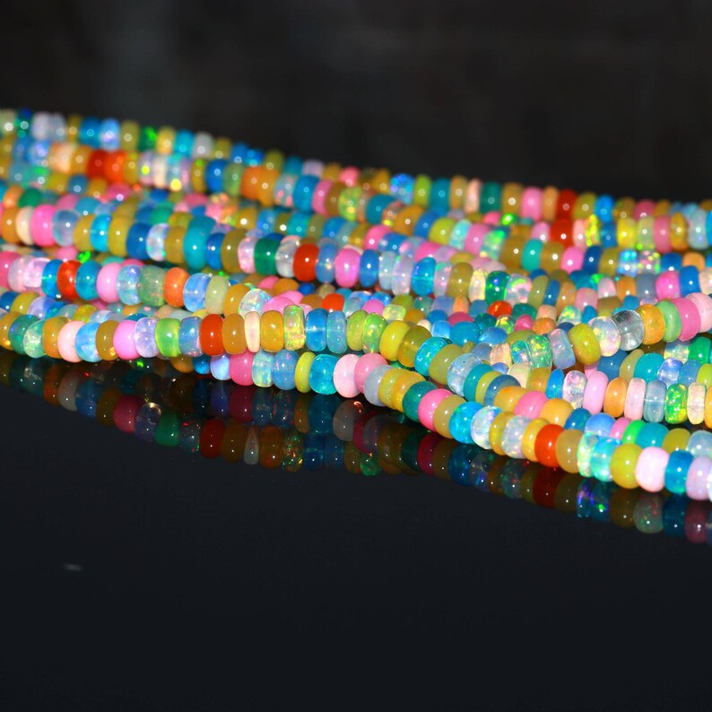 Ethiopian Opal Beads AAA+ Smooth Rondelle Disco Opal Bead Multi Color Opal 100% Natural Welo Fire Ethiopian Opal Beads