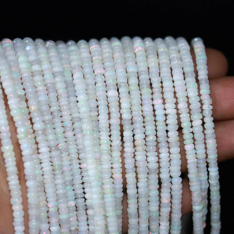 Natural Ethiopian Opal Smooth Rondelle Bead 3 - 4.5 mm Welo Opal Beads