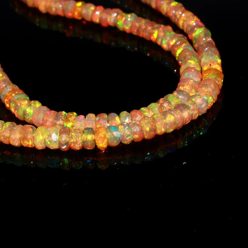 Ethiopian Opal Faceted Rondelle 4 - 5.5 mm Fire Opal Bead 16 Inches Strands