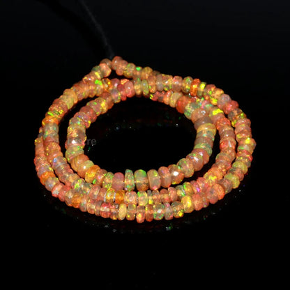 Ethiopian Opal Faceted Rondelle 4 - 5.5 mm Fire Opal Bead 16 Inches Strands