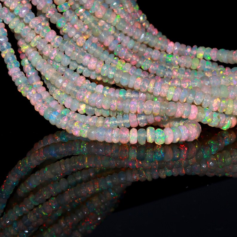 Flashy Ethiopian Opal Faceted Rondelle Bead Ethiopia Opal 100% Natural ethiopia opal bead fire opal bead