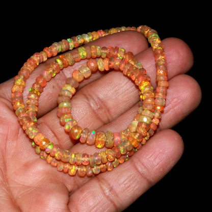 Ethiopian Opal Faceted Rondelle 4 - 5.5 mm Fire Opal Bead 16 Inches Strands