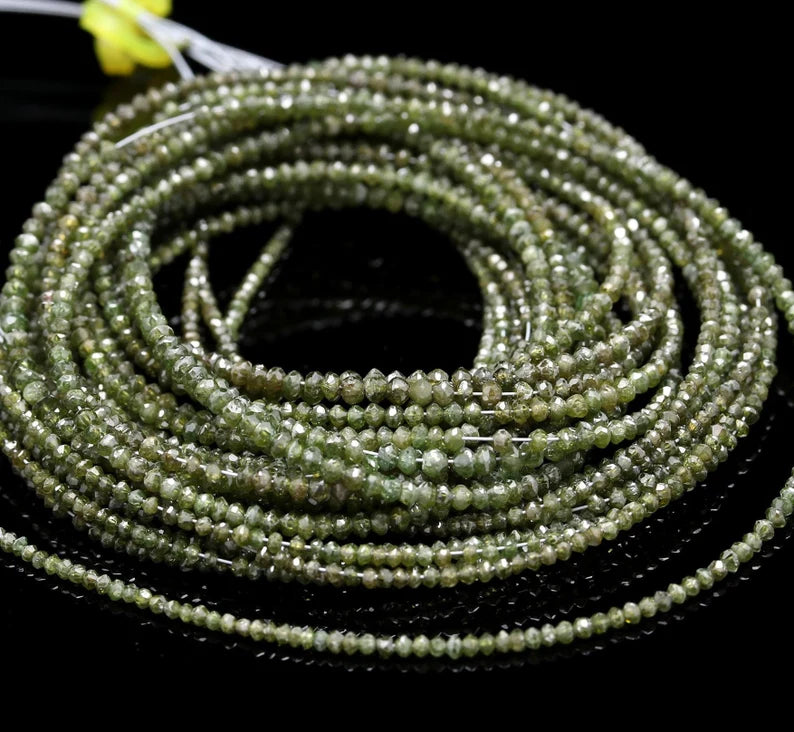 100% Natural Green Diamond Faceted  1.8 - 2.2 mm Rondelle Diamond Bead 15 inches Strands