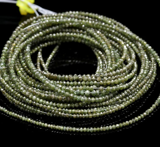 100% Natural Green Diamond Faceted  1.8 - 2.2 mm Rondelle Diamond Bead 15 inches Strands