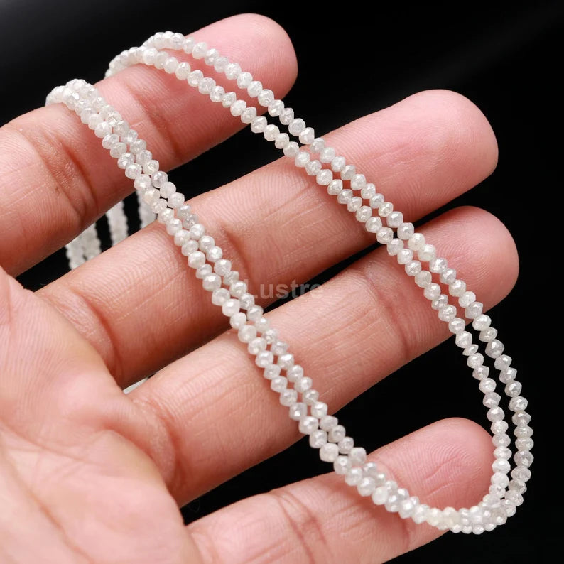 100% Natural White Diamond Bead 1.8 - 2.2 mm Faceted Rondelle Diamond Beads