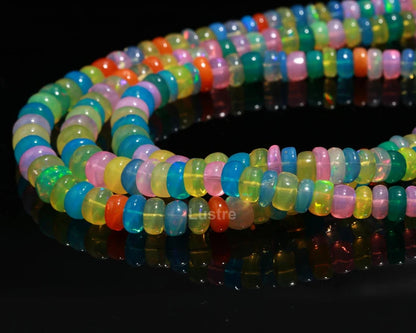 Ethiopian Opal Disco Smooth Rondelle 4 - 6 mm Welo Opal Bead Multi Color Opal Beads