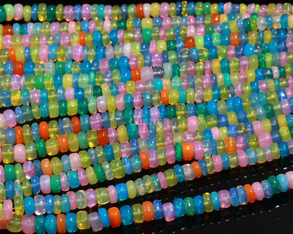 Ethiopian Opal Disco Smooth Rondelle 4 - 6 mm Welo Opal Bead Multi Color Opal Beads