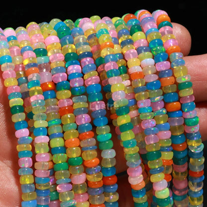 Ethiopian Opal Disco Smooth Rondelle 4 - 6 mm Welo Opal Bead Multi Color Opal Beads