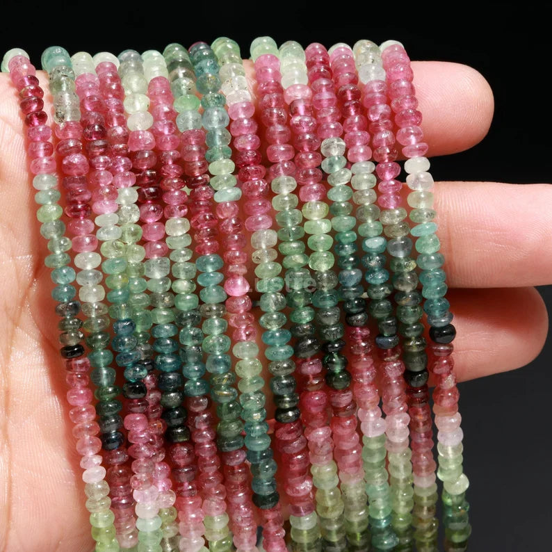 Natural Multi Tourmaline Gemstone 3.5 - 5 mm Smooth Rondelle Beads For Jewelry Making