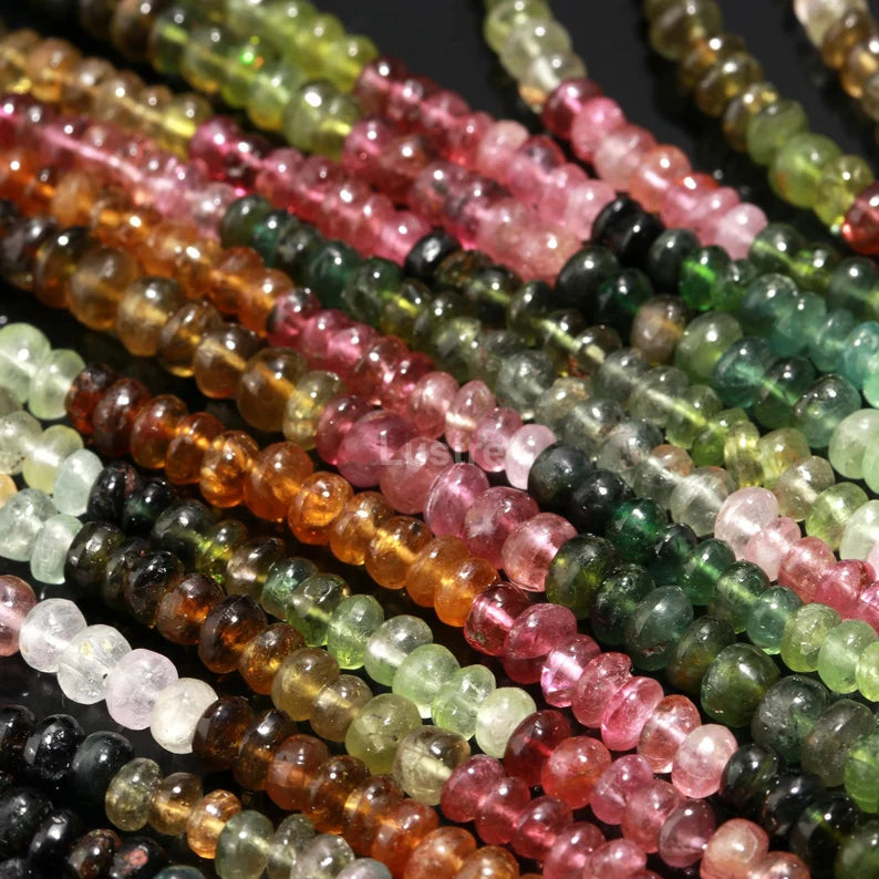 Natural Multi Tourmaline Gemstone 3.5 - 5 mm Smooth Rondelle Beads For Jewelry Making