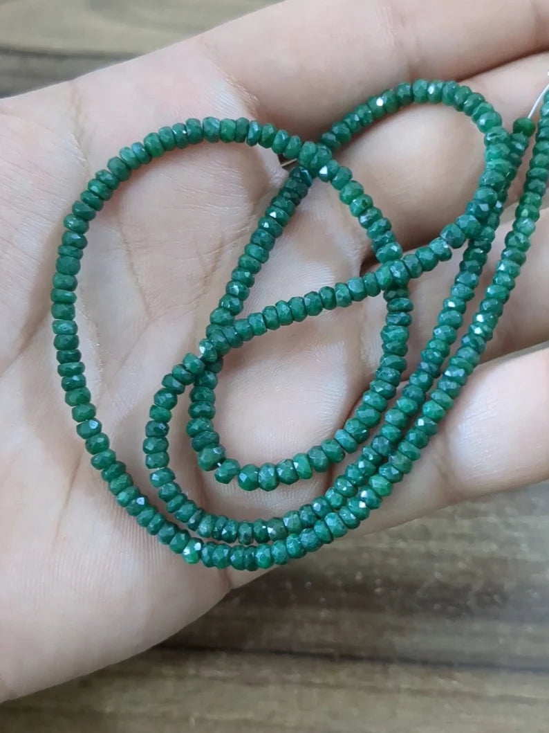 Emerald Corundum Rondelle -34.5 mm Natural Emerald Beads Faceted Strands For Jewelry Making