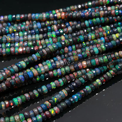 Black Opal Roundel Bead 100% Natural Ethiopian Black Opal Bead Fire Ethiopia Opal Bead