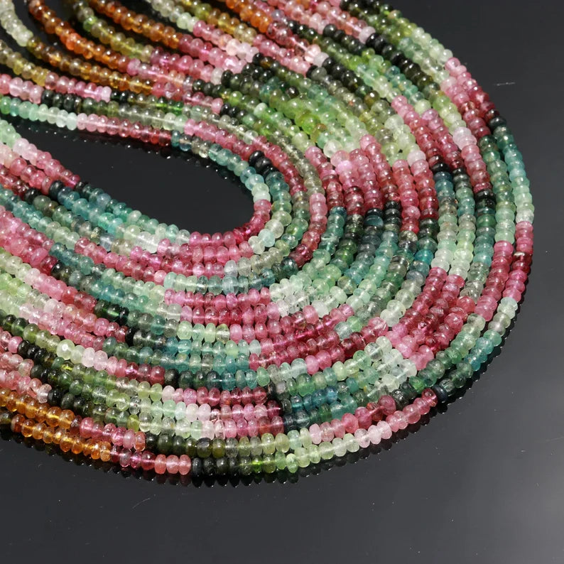 Natural Multi Tourmaline Gemstone 3.5 - 5 mm Smooth Rondelle Beads For Jewelry Making