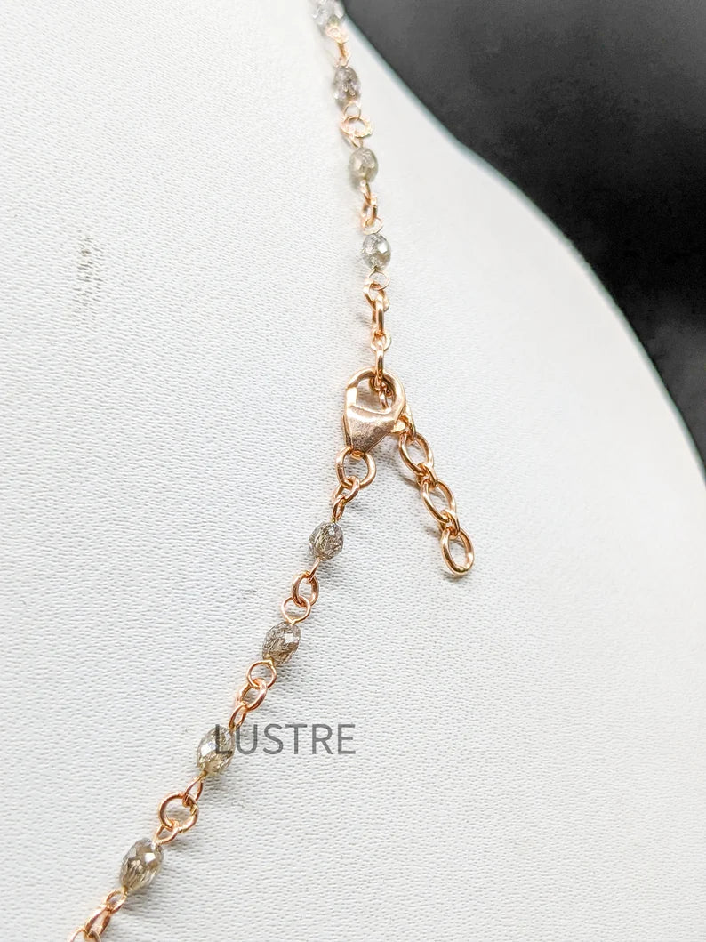 Natural Champagne 14k Rose Gold 2.5 - 4 mm Stunning Diamond 16 Inches Necklace