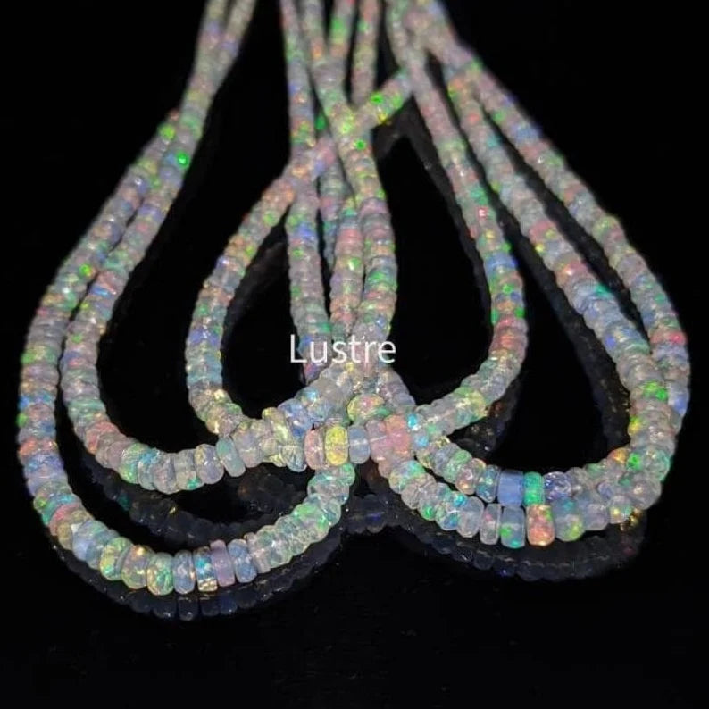 Excellent Flashy Ethiopian Opal Faceted Rondelle Bead 100% Natural Fire Opal Bead Ethiopia Opal Bead