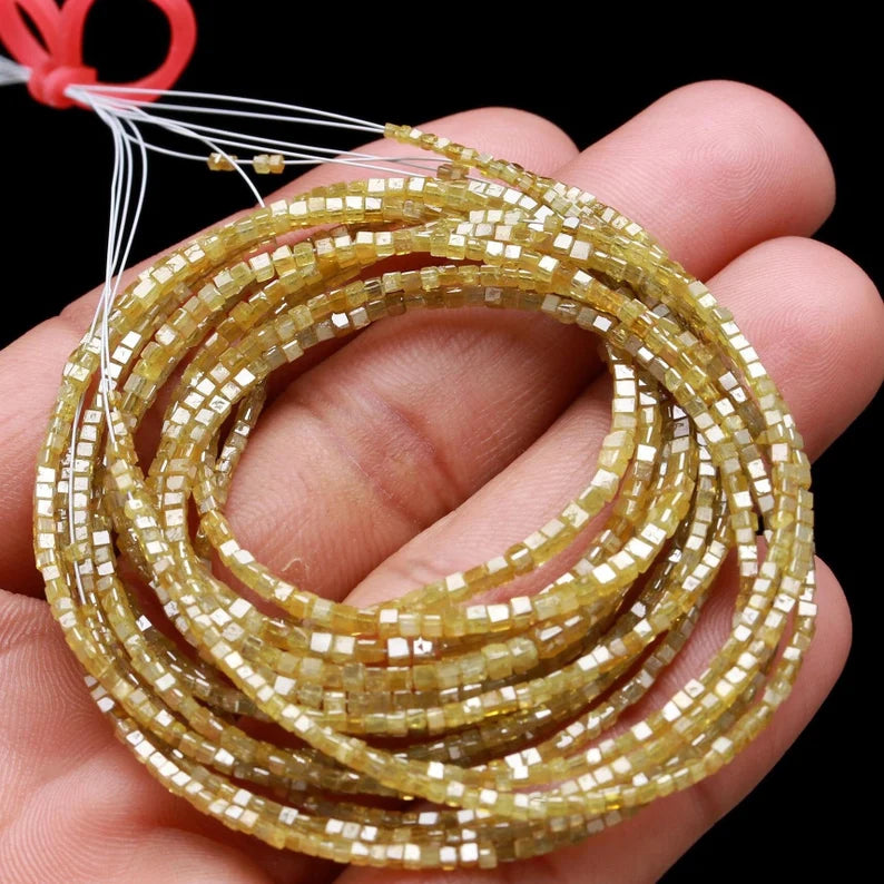 Yellow Diamond Cube Bead 1.5 - 2.5 mm Natural Diamond Box 14 Inches Strands